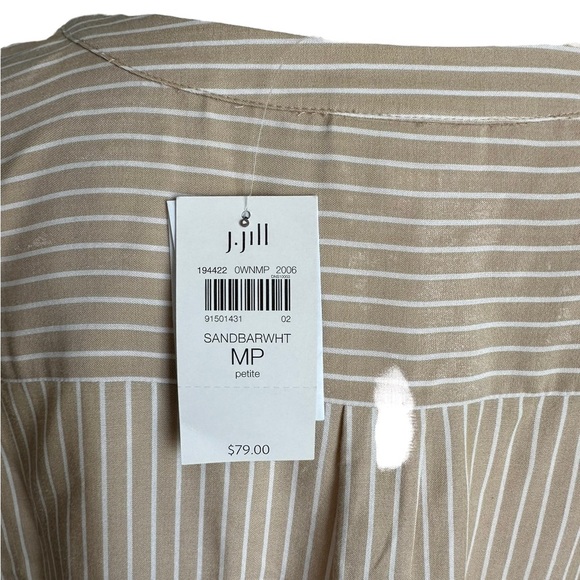 J. Jill Sandbar White Beige Button Up Pocket Front Blouse Top Size M/MP - Picture 5 of 17